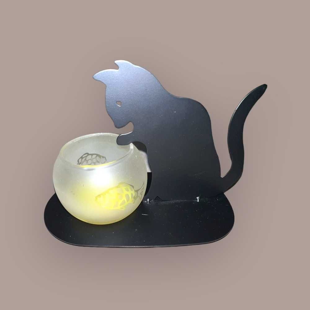 Black Cat Fish Bowl Votive Candle Holder